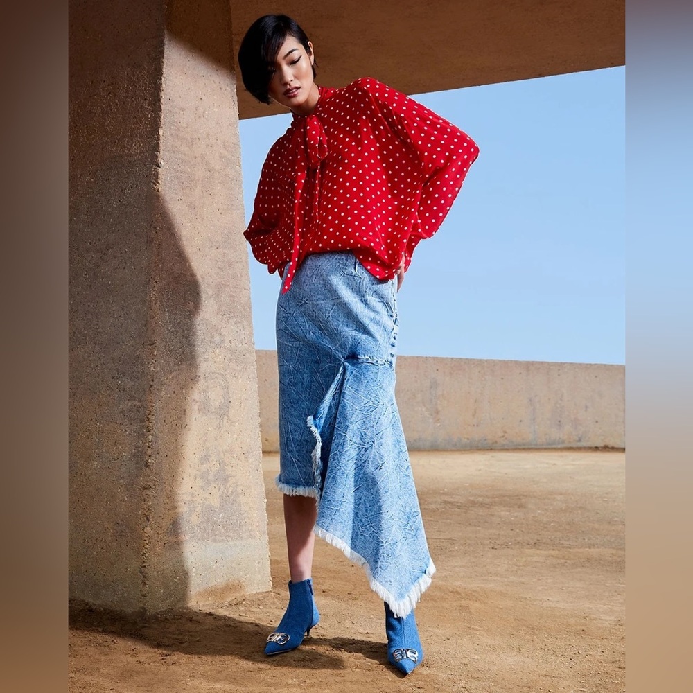 New Balenciaga  Asymmetric Acid Wash Jean Skirt  Size FR 36 $1050